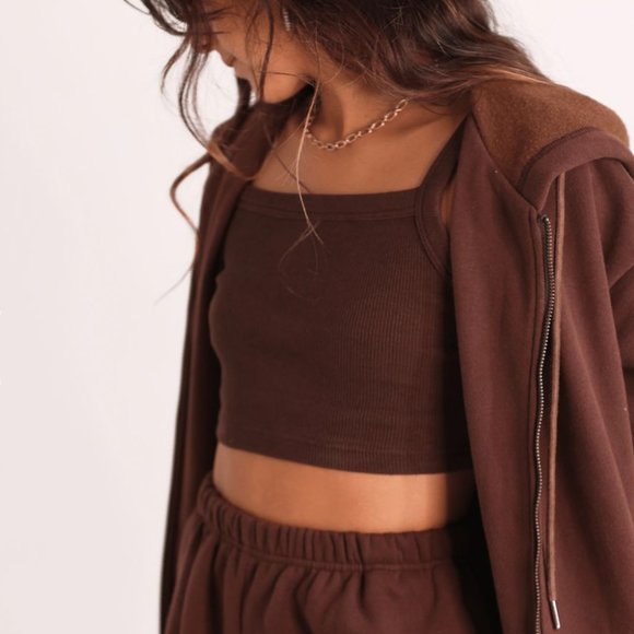 Aurelle Essentials Cropped Ribbed Tank Brown RARE - Picture 7 of 8